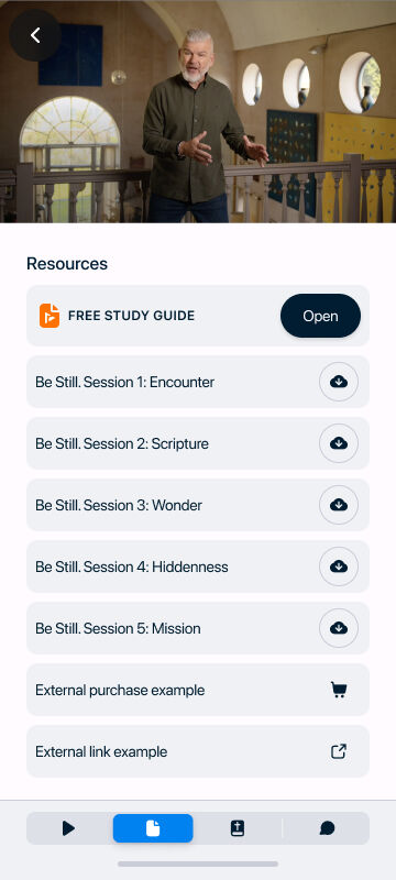 A list of associated resources to a video series in the RightNow Media app.